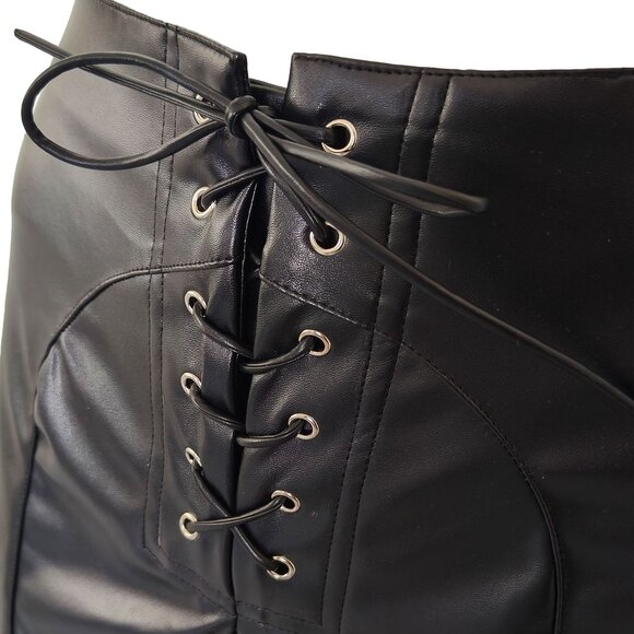 Chic Black PU Vegan Leather Pants High Waisted Straight Leg Trousers S - Picture 4 of 4